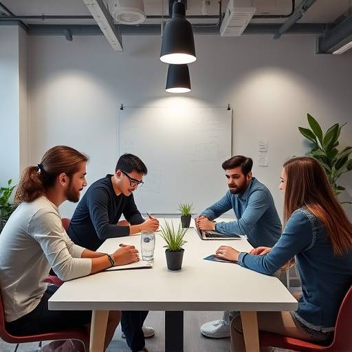 Immagine di un gruppo di giovani che lavorano su un progetto innovativo in un ambiente di coworking