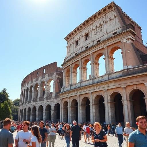 Un'immagine del Colosseo a Roma con turisti che lo visitano